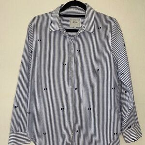 Rails Blue White Striped Broken Heart Button Up Long Sleeve Top Size Medium